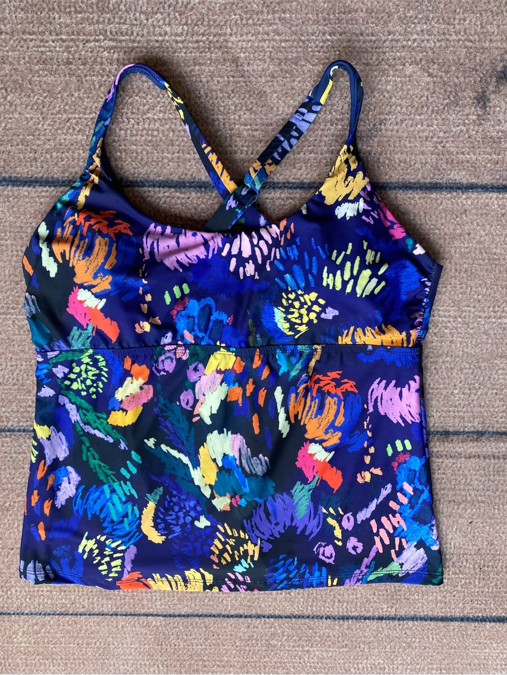 Title Nine Real Deal Tankini Swim Top Floral Dervish UPF 50 Adjustable Strap XL
